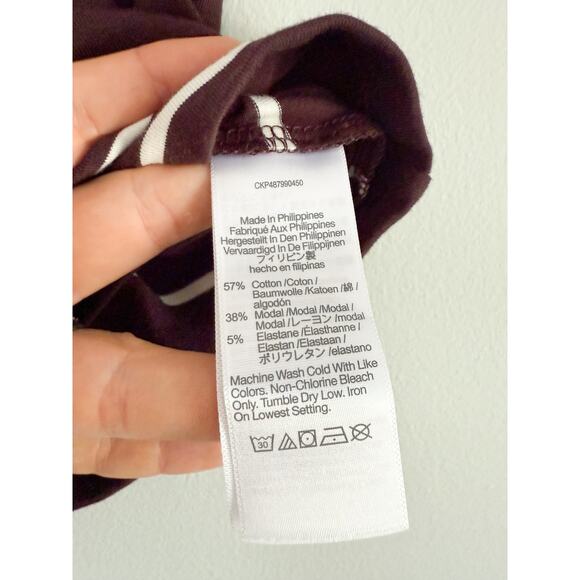 Madewell | NWT | Short-Sleeve Mockneck Tee in Stripe in Dark Carob | Sz XXS - Picture 7 of 9